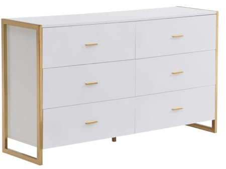PASCAL MORABITO - Commode 6 tiroirs - MDF - Blanc laqué et doré - OMBRELIA de