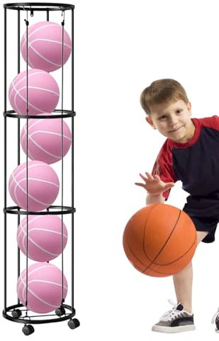 Rastrelliere per palline verticali colonnari, supporto per basket con rotelle,Porta palloni da basket Porta palloni a 3 strati | Basket Calcio per Pallavolo Badminton Tennis