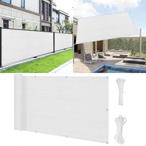 Balkon Sichtschutz mit Ösen 55 x 180 cm Windschutz Sonnenschutz Balkon-Verkleidung Schattiernetz Reißfest, mit Ösen Kabelbinder Zaunblende für Garten Balkon Terrasse, Weiß