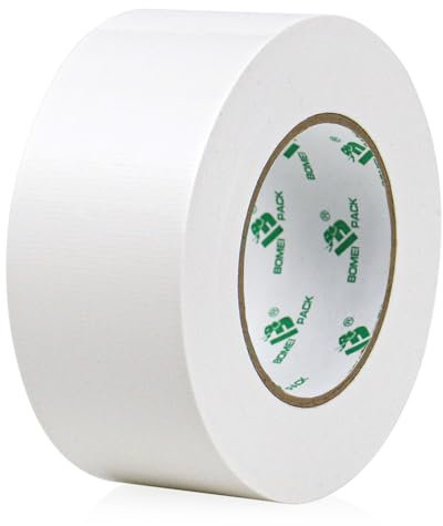 BOMEI PACK 1 Roll White Duct Tape Reinforced Waterproof 50mm x 50m Gaffer Tape for pipelines Ducts Fixing Repairing Floor Marking,Craft Labeling,Heavy Duty Bundling Strapping
