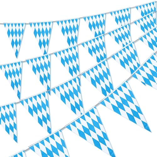 Bandera de Oktoberfest - Banderín bávaro del Oktoberfest | Banderas para decoraciones alemanas del Oktoberfest | Banderas azules y blancas de doble cara alemanas | Banderas bávaras del Oktoberfest