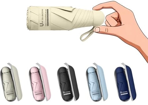 BAODINI Travel Mini Umbrella for Purse With Case-Small Compact UV Umbrella Protection Sun-Lightweight Tiny Pocket Umbrella UPF 50+ for Women Girls Men