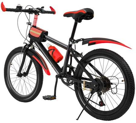 Charocean Mountainbike 20 Zoll Kinderfahrrad Kinder Fahrrad für Jungen & Mädchen, 7 Gang Mountainbike mit Schutzblech, Wasserflasche, Kompassglocke, Tragfähigkeit 85KG, Von 8-13 Jahren (Rot)