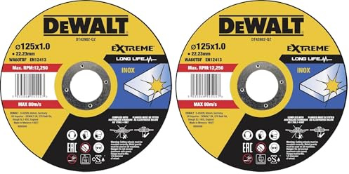 Dewalt DT43902-QZ Disque à tronçonner l'inox 125x22,2mm, épaisseur 1mm, moyeu plat (Lot de 2)