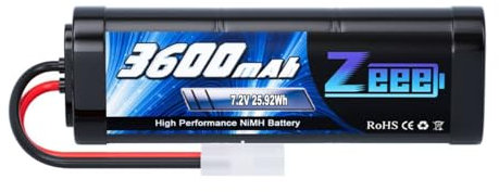 Zeee 7.2V NiMH Battery 3600mAh RC Battery High Power with Tamiya Connector for RC Car RC Truck Associated HPI Losi Kyosho Racing Hobby