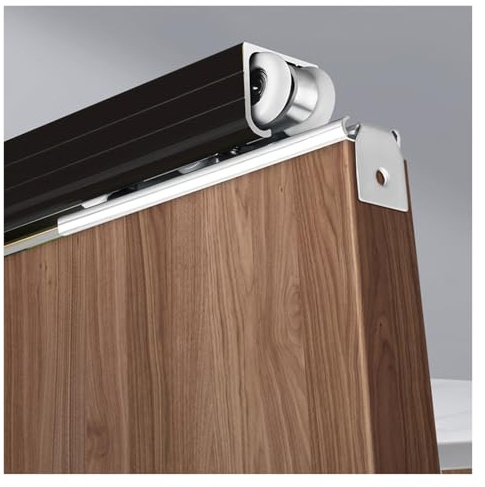 Binario per porta scorrevole Kit Porta Scorrevole A Scomparsa Per Montaggio A Parete E Soffitto, Singolo Interno, 61 76 106 140 180 214 Cm, Binario Per Porta Scorrevole Con Puleggia(Black,60inch/152.4