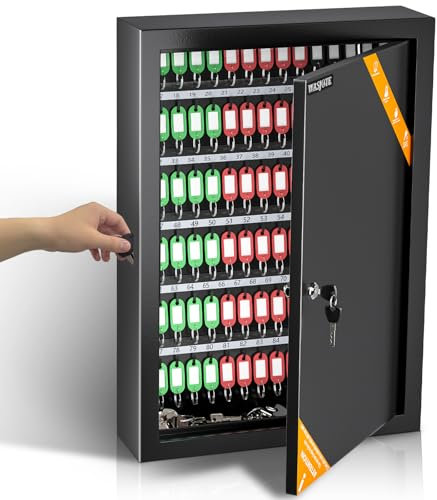 WASJOYE 150 Schlüssel Schlüsselkasten Schlüsseltresor Schlüsselsafe Aussen mit Seitlichem Schlüsseleinwurf&Schlüsselanhänger, Schlüsselschrank für Büros Lager Garagen