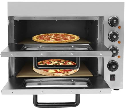 Forno per pizza a doppia camera con cordierite, 2 ripiani, forno elettrico per pizza Gastro, forno in pietra, 3000 W, 50-350 ℃