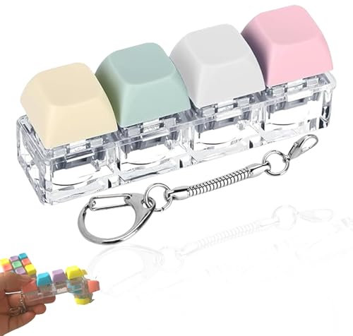 Keyboard Fidget Toy,Keyboard Clicker Fidget,4 Button Multi-coloured Decompression Fidgets Toys,Portable and Fun Keycap Keyboard Keychain for Adults Kids Relief Stress Pass The Time