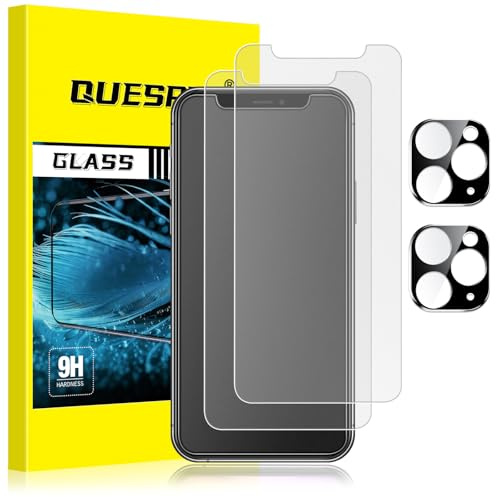 QUESPLE [2+2 Pack] Matte Screen Protector for iPhone 11 Pro Max with Camera Lens Protector, Anti-Fingerprint, Anti-Glare Matte Tempered Glass Film, Anti-Reflection/Bubble Free