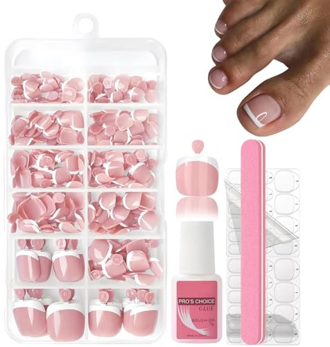 French False Toenails Set, 120PCS Square Press On Toe Nails Short, White Tip French Toe Nail Tips Nude Pink Fake Toe Nails - Full Cover Stick On Toenails with Glue for Women Girls Nail Art Manicure