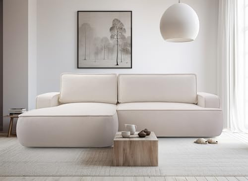 AXLIVING Ablia Sofa L Form mit Schlaffunktion Creme Ecksofa 267 cm L