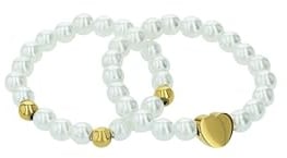 Amor Ringe aus Edelstahl für Damen, Ring-Set, mit Glasperle, Weiß, Herz, Geschenkidee für Frau und Freundin, Kommt in Schmuck Geschenk Box, 2040014
