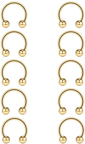 Besyvvin 6-10er Hufeisen Piercing Nase Lippe Septum Helix Ring 16G Circular Barbell 6/8/10/12/14mm Lippenpiercing Silber Gold Schwarz