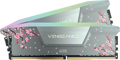 CORSAIR Vengeance RGB DDR5 RAM 32GB (2x16GB) 6000MHz CL30-36-36-76 1.40V AMD EXPO Intel XMP 3.0 Computer Memory – Grey (Cherry Blossom) (CMH32GX5M2B6000Z30CB)