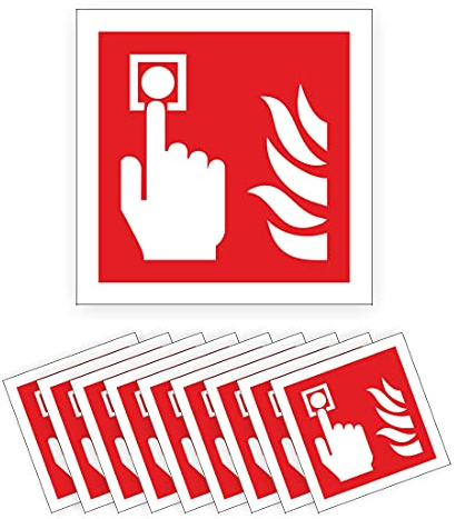 Fire alarm call point safety signs - self adhesive vinyl stickers - 100mm x 100mm Pack of 10