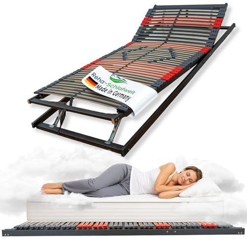Reha-Schlafwelt 7 Zonen Lattenrost 80x200 cm RELAXANA KF, Kopf- und Fußteil verstellbar, 42 Leisten Bettenrost, stabilisierendes Mittelband, komplett MONTIERT sofort einsetzbar, Härteregulierung