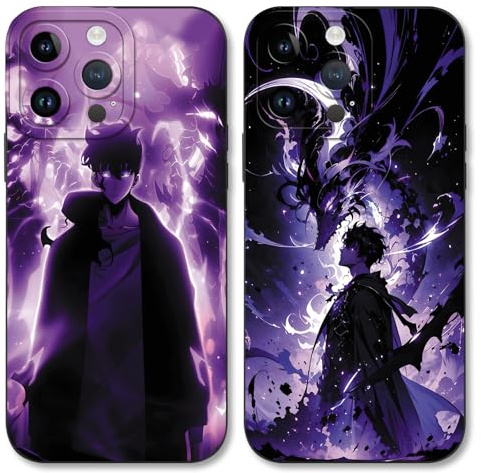 TBNMBGY 2 Stück Anime Schwarz Handyhülle für iPhone 14 Pro Max 6,7 Hülle, Manga Solo Leveling Heißblütiger Motiv Muster für Junge, Stoßfest TPU Kratzfest Fallschutz Cartoon Schutzhülle, cool