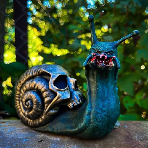 Fhlprte Schnecke Statue,Skelettschnecke Figur, Handwerk Gartenfiguren, 5.9 * 4.72 * 2.75in Harz, Halloween Dekorationen Patio Lawn YardArt Ornamente