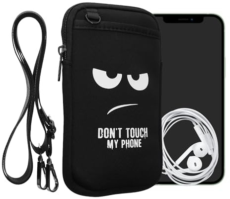 kwmobile Handytasche zum Umhängen für XL - 6,7/6,8 Handy Tasche - Umhänge Tasche für Handy aus Neopren - Handyschutz mit Taschen - Don't Touch My Phone