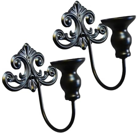 XLWLLNJ 2Pcs Candle Sconces, Wall Candle Holders, Vintage Wall Candle Holder Candelabra for Home Living Room Bedroom Mantelpiece Decoration, Wrought Iron Candle Holders, Black
