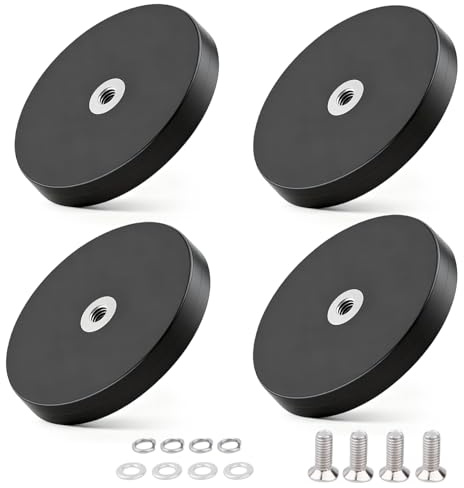 WIYETY 4 Stück Neodym Magnete Gummiert: 66mm Magnetischer Haken Neodymium Magnets Rubberised, 30kg Haftkraft Stabilität Rubberised Internal Thread, Runde Neodymium Magnets Rubberised