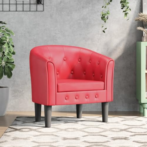 Holamys Clubsessel Rot Kunstleder, Modernes Design, Strapazierfähiges PU-Leder, Robuster Holzrahmen, Bequemer Sessel für Wohnzimmer, Schlafzimmer, Büro, Lesesessel, Max. 110 kg