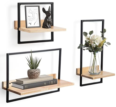 ARATERVIO Set mit 3 Wandregalen, Schwebende Regal für die Wand Deko, Hängeregale zur Wandaufbewahrung, Quadratische Bücherregal Wand, Wandregal Holz Hängeregal