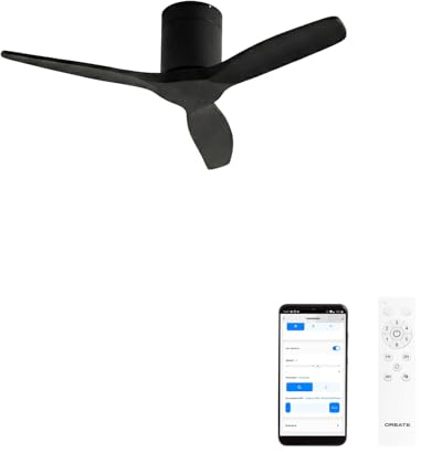 CREATE / WINDCALM S/Ventilador de techo ABS negro con Wifi y mando / 40W, Silencioso, Ø112 cm, 6 velocidades, temporizador, función verano-invierno