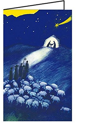 Junker Verlag Maxi Weihnachtskarte Klappkarte groß 12x19cm 10er Pack - Christliche Motive Hirten bei der Krippe - Faltkarte 10 Stück