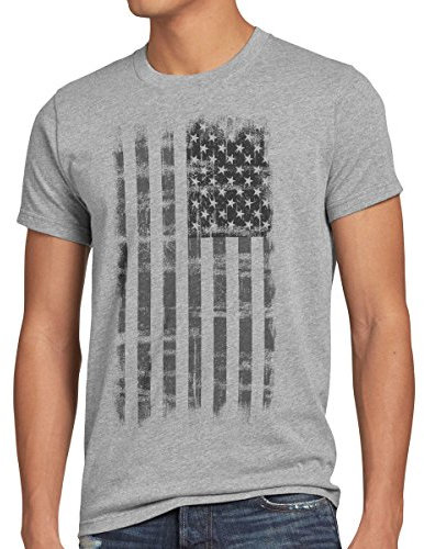 style3 USA Vintage T-Shirt Herren US Stars Stripes Flagge Fahne, Größe:L;Farbe:Grau meliert