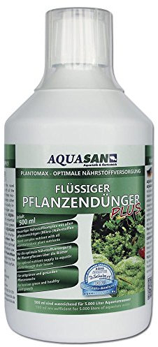 AQUASAN Aquarium PlantoMax Flüssiger Pflanzendünger Plus (Aquarium Pflanzen-Dünger mit Allen wichtigen Nährstoffen - sattgrüner Pflanzenwuchs), Inhalt:500 ml