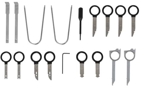 vidaXL 20 pcs Car Radio Removal Key Set - Tools for Audi, Mercedes, Skoda, Becker, Pioneer, VW Beetle, Ford - Includes Special Hex, Pentagon Wrench for BMW - Packaged in Convenient Plastic Bag
