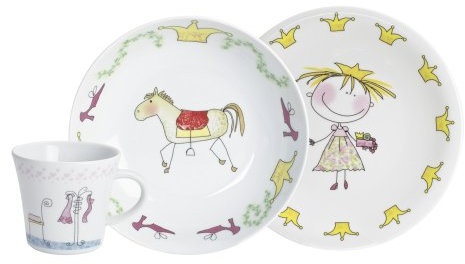 Kahla 32D200A76645C Kids Märchenprinzessin Magic Grip Kindergeschirr Geschirr Set für Mädchen bunt rund 3 teilig Set Tasse Suppenteller Teller
