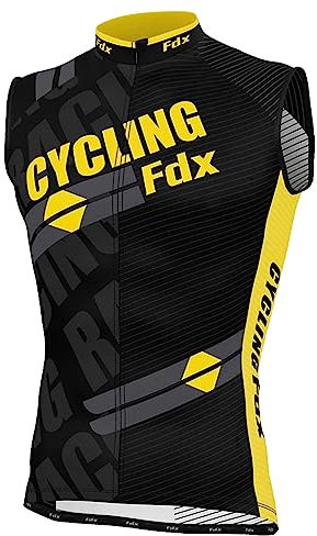 FDX Radtrikot Herren – 100% Polyester, schnell trocknend, atmungsaktiv, ärmellos, Fahrradoberteile, Durchgehender Reißverschluss, Mountainbike, Laufen, MTB Rennen, Outdoor-Sportbekleidung (gelb-XL)