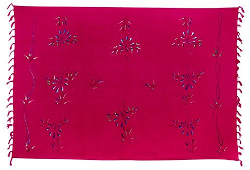 Kascha Sarong Pareo Wickelrock Strandtuch Tuch Wickeltuch Handtuch - Blickdicht - ca. 170cm x 110cm - Pink mit Blumen Motiv Handgefertigt inkl. Kokos Schnalle in Rauteform