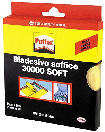 Pattex Nastro Biadesivo 30000 Soft, Nastro Biadesivo Forte, Tenuta, per Stand di Fiere e Mostre, Specchi, Cartelloni, Nastro Adesivo di Montaggio per Interni ed Esterni, 19 mm x 10 m