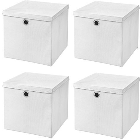 Stick&Shine 4x Aufbewahrungs Korb Weiß Faltbox 33 x 33 x 33 cm Regalkorb faltbar mit Deckel