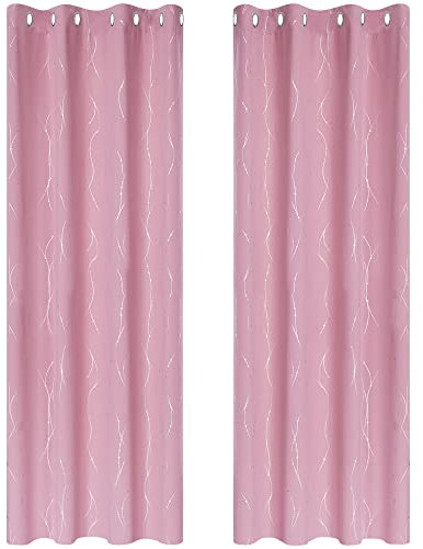 Deconovo Blickdichte Gardinen Verdunkelungsvorhänge mit Ösen Thermogardinen Wohnzimmer für Mädchen, 245x140 cm(HöhexBreite), Rosa, 2er Set