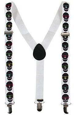 Alsino Hosenträger Träger mit Motiv Muster Metallic Look bunt Unisex 3-Clips in Y-Form One-Size Elastisch Verstellbar Party Fasching, Variante wählen:Hoträ-37 Totenkopf