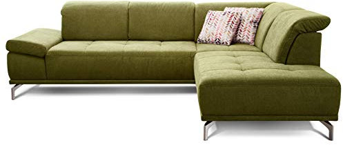 Cavadore Ecksofa Carly mit Federkern, L-Form Sofa mit Kopfteilfunktion und Sitztiefenfunktion im Design, 273 x 81 x 234, Webstoff grün
