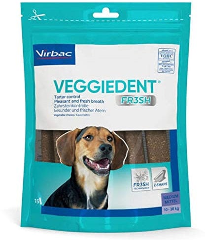 Virbac Veggiedent FR3SH Dental Chews for Medium Dogs 10-30kg - Helps Clean Teeth & Freshen Breath. X15 Chews
