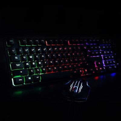 FidgetGear USB LED Light Gaming Keyboard and Mouse Set Kit for Computer PC Multimedia Gamer Black