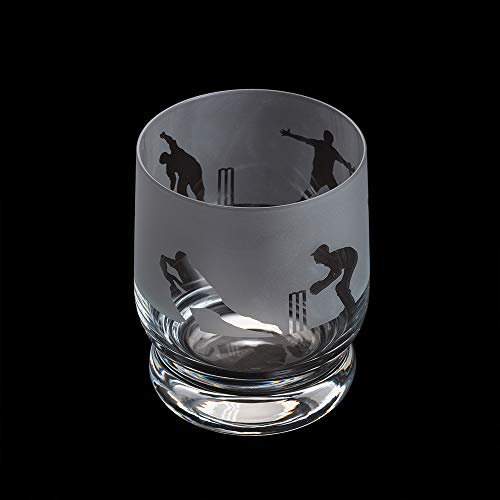 Dartington Crystal Aspect Cricket Tumbler, Single | Cricket Tumbler | 100mm | 35cl | Decorated Glass Features a Detailed 360-degree Etched Frieze of Cricket| Gift for Family or Friends