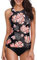 Holipick Zweiteiliger Tankini-Badeanzug für Damen, Bauchkontrolle, Badesachen, Badebekleidung, Badeanzüge, hoher Ausschnitt, Neckholder, Schwimm-Tanktop mit Shorts, Schwarze Blume, XX-Large