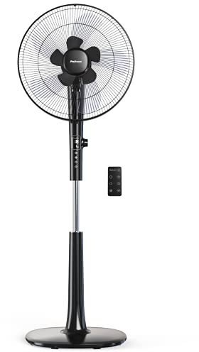 Pro Breeze® 16-Inch Pedestal Fan with Remote Control and LED Display - 4 Operational Modes - 80° Oscillation - Adjustable Height & Pivoting Fan Head (Dual Blades Black)