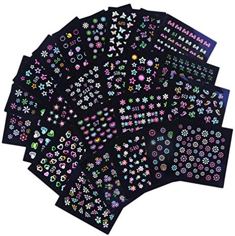 FRCOLOR 24pcs Luminous Nail Art Stickers Decals 3D Flower DIY Manicure Decoration Tools Accessories Fluorescent Glow in the Dark