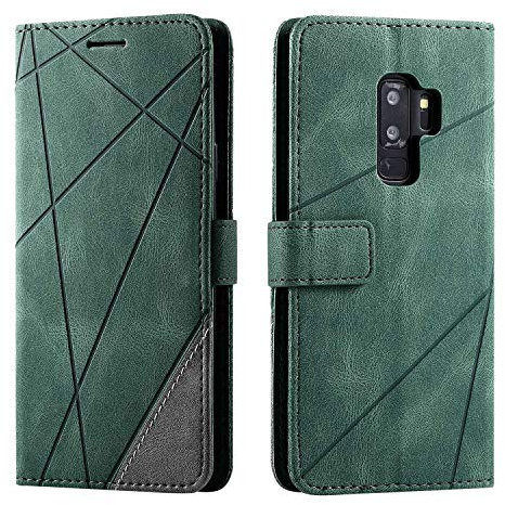 SONWO Hülle für Samsung Galaxy S9 Plus, Premium Leder PU Handyhülle Flip Case Wallet Silikon Bumper Schutzhülle Klapphülle für Galaxy S9 Plus, Grün