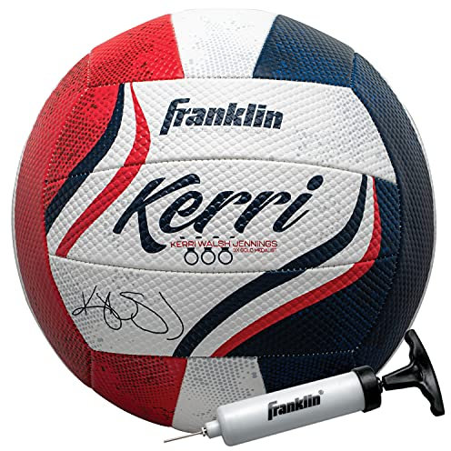 Franklin Sports Kerri Walsh USA Beach Volleyball – Soft Cover Offizielle Größe Beach + Outdoor Volleyball – Rot, Weiß + Blau Volleyball – Pumpe + Nadel