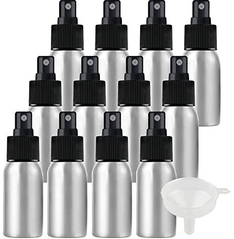ZEOABSY 24 Pezzi 50 ml Bottiglie Spray Argento Vuote in Alluminio con Pompa Nera Fine Nebbia Flacone Spray per Cosmetica Acqua Profumo da Viaggio Riempibile, Imbuto